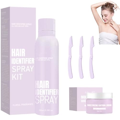 Floral Fragrance Facial Hair Identifier Spray Kit - Purple Dermaplaning Face Care Set, Fine Mist Shaving Aid, Moisturizing Cream Included, Smooth Soft Skin, Home And Travel Use