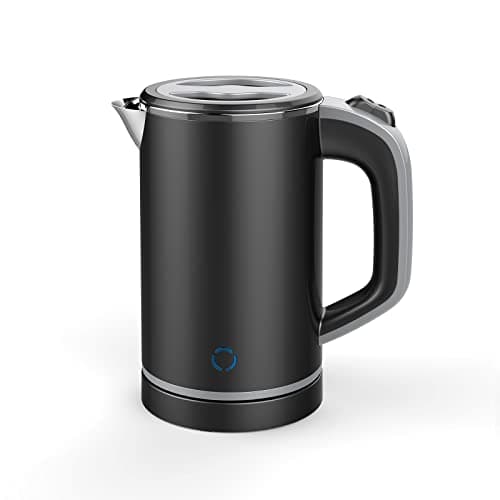Zoravson 600W Travel Kettle Electric, 800ml Small Kettle, Portable Kettles, Auto Shut-Off & Boil-Dry Protection,UK Plug,Low Wattage Stainless Steel Kettles for Motorhome,Office,Hotel,Dorm-Black