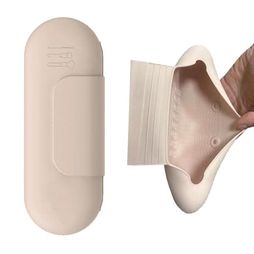 ZXTGBQ Silicone Makeup Brushes Bag Washable Cosmetic Brushes Holder Travel Silicone Cosmetic Bag Soft and Portable with Anti-Fall Out Magnetic Closure for Women Girls (Khaki)