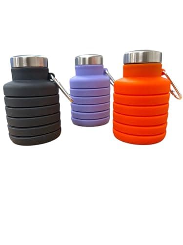 CS Beauty Let's Travel Collapsible Water Bottle, 500ml, Silicone Travel Bottle with Carabiner,Foldable Design, Hiking - Camping - Available in Colours Grey, Purple, Orange - (Colour Chosen at Random) — view 2