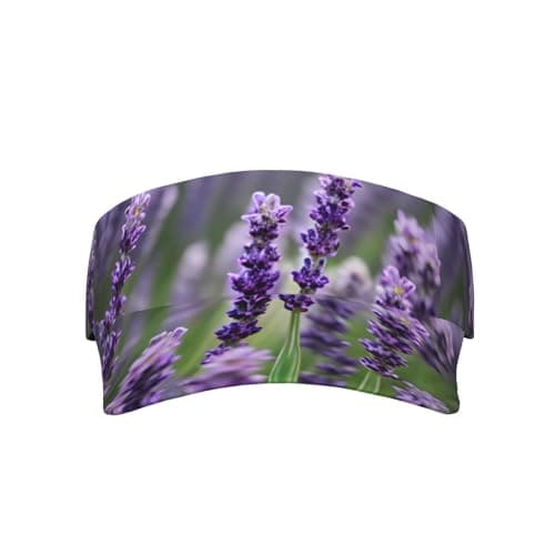 Purple Lavender Floral Flowers Print Sunscreen Visor Cap,Adjustable,Suitable Tennis,Baseball,Golf,Running,Cycling etc, Black, One Size