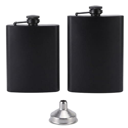2 Pack Stainless Steel Flasks for Outdoor Activities, Includes 8 Ounce and 12 Ounce Black Flasks Hip Flasks, Portable Drinking Containers for Camping and Hiking