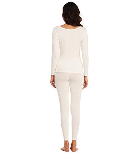 Mcilia Women's Ultrathin Modal Round Neck Thermal Underwear Set Off-White — view 4