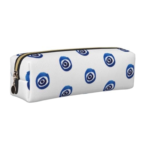 JKLQWC Evil Eyes Printed Leather Pencil Case with Gold Zipper - Simple and Lightweight Organizer for School, Office, Travel, Makeup
