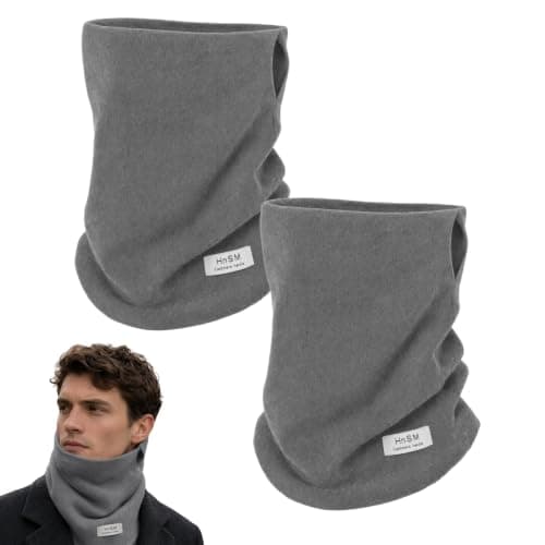 Yizzen 2 Pcs Snoods for Men Women Thermal Neck Warmer Mens Snood Scarf，Grey
