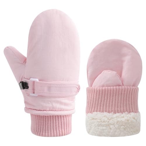Fjquamitix Kids Warm Gloves Winter Waterproof Snow Mittens Warm Fleece Lined Gloves for Girls Boys Adjustable Wristband Thermal Mittens for Skiing Outdoor Causal Use (Pink, M(2-4Y))