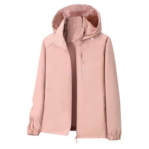 ZSIQOII Lightweight Waterproof Jacket Womens UK Hooded Windbreaker Long Rain Coat Rain Jacket Ladies Functional Windbreaker Outdoor Hiking Travel Rain Coat Rose Gold XL