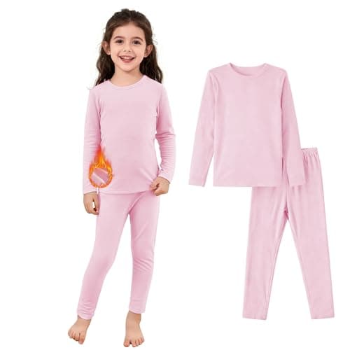 Kids Lightweight Thermal Base Layer Set Long Johns Light Pink 3-4 Years