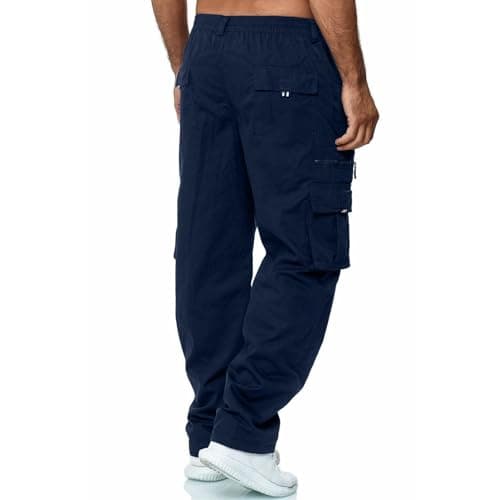 Cargo Jeans for Men UK, Trendy Golf Zip Builders Zip-Off Smart Travel Trouser Wear UK Resistant Leg Trousers Elasticated Waist, Casual Safety Pants Clothing Cargo Pants Mens, XL Navy — view 3