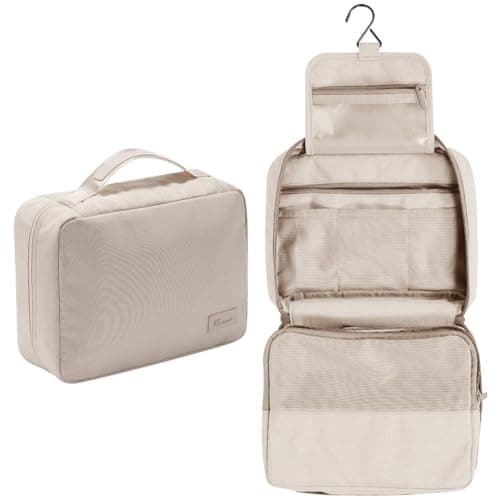 REPT New Fabric Toilet Bag for Hanging Wash Bag Makeup Cosmetic Organizer for Women Man Girls,for Business Trip, Vacation, Waterproof for Wash Bag & Shower Bag-Beige