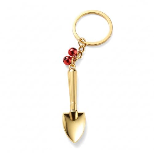 VEOWOO Shovel Keyring –Multitool Keychain Bag Charms for Women with Golden Shovels and Red Bells, Cool Key Rings Gifts for Father, Friend, Family and Repairman
