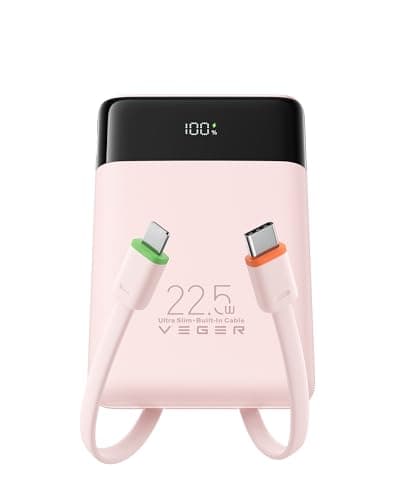 VEGER Power Bank Fast Charging 10000mAh,Portable Charger Built in Cables
