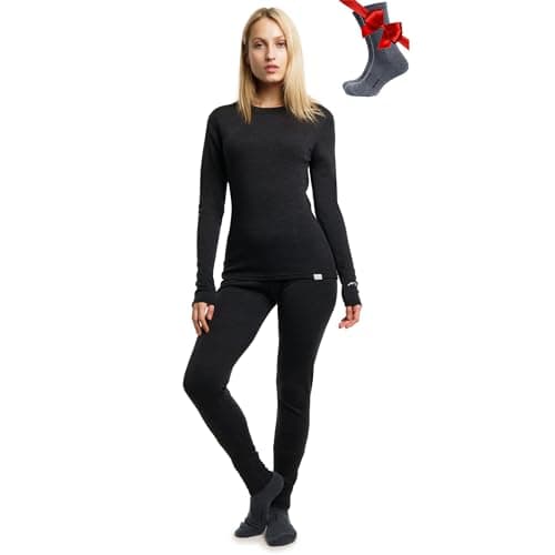 100% Merino Wool Base Layer Womens Set - Thermal Underwear Womens + Socks (Small, 250 Charcoal Grey)