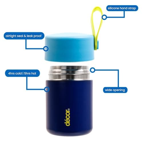 Décor 350ml Kids Insulated Food Flask - Double Wall Stainless Steel Container with Wide Opening, Airtight Leakproof Lid, 4h Hot / 9h Cold - Blue — view 3