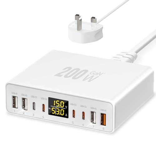 YSYFAD 200W USB C Charger 8-Port with LED Display, USB Charging Station GaN