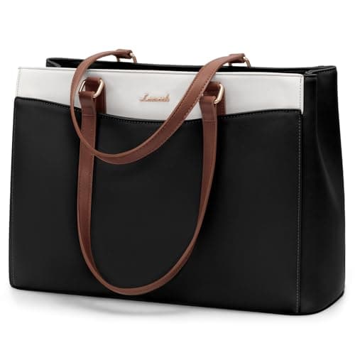 LOVEVOOK 15.6 Inch Waterproof Leather Laptop Tote Handbag - Business Briefcase for Women, Large School and Work Bag for Office and University