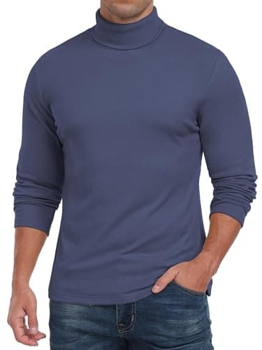 Hisir Men's Thermal Turtleneck Top Long Sleeve Roll Neck Navy Blue M