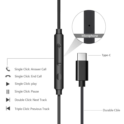 USB C Headphones wired for Samsung Galaxy iPhone 17 16 USBC Earphones wired — view 4