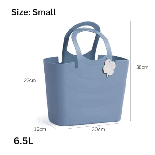 Reusable Tote Shopping Carry All Bag Basket Bucket Travel Foldable Shopping Bags Plastic Large Handles Strong Multipurpose for Laundry Beach Storage Flexible (Blue, Small) — view 5