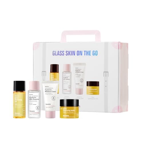 Hanskin Glass Skin On The Go Set, Essential Travel Skincare Set for Glowing Skin on the Plane, Cleansing Oil Skin Essence and Moisturiser [Set of 4/30 ml Each]