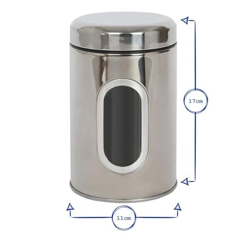 Harbour Housewares Tea Coffee Sugar Canisters Set - 3 Piece - Brushed Kitchen Canisters with Airtight Lids & Transparent Viewing Window - Stainless Steel Storage Tins for Kitchen Bench or Pantry — view 3