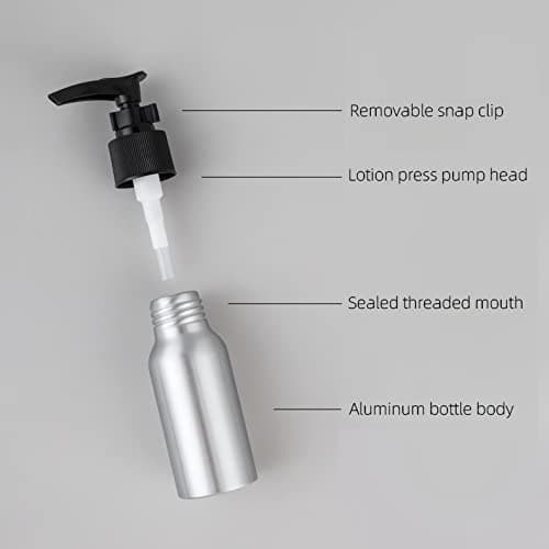 ZEOABSY 4 Pieces Empty 50ml Silver Aluminium Lotion Pump Bottle, Aluminum Bottles with Black LOCK Clip Pump, Metal Bottles for Cosmetic Bathroom Hotel Travel Essential Oil Shampoo Dispenser — view 3
