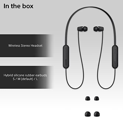 Sony WI-C100 Wireless In-ear Headphones - Up to 25 hours of battery life - Water resistant -Built-in mic for phone calls - Voice Assistant compatible - Reliable Bluetooth® connection - Black — view 6