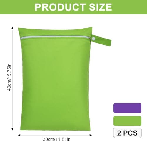 ADUDVLO 2-Pack Waterproof Wet Bags for Swimming | Leakproof Travel Laundry Pouch with Durable Zipper | Reusable & Washable for Swimwear, Beach, Diapers & Baby Changing (Purple+Green) — view 3