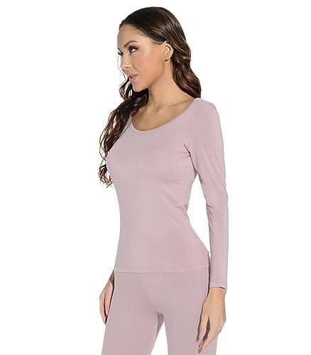 Mcilia Women's Ultrathin Modal Round Neck Long Sleeve Thermal Top/Shirt Skin Pink Small (UK Size 6 8 10) — view 3