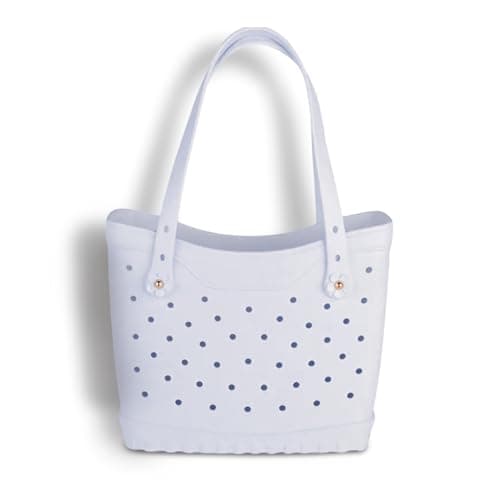 Bodygenix Ladies Charms Bag – Solid Colour Rubber Beach Tote Handbag with Decorative Charms – Stylish, Durable & Waterproof Large Shoulder Bag for Everyday, Travel & Holiday Use – Blue