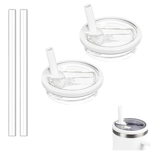 2 Pack Stanley Lid Replacement 40 oz, with Leak Proof and Flip Straw Lid, Stanley Cup Accessories,perfect for travel, fitness, and daily use (White and White)