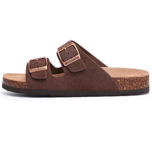 ODOLY Unisex Cork Footbed Slide Sandal, Arch Support Summer Outdoor Sandals with Adjustable Buckle for Women and Men, Brown Suede, 6.5-7 Women/5-5.5 Men — view 3