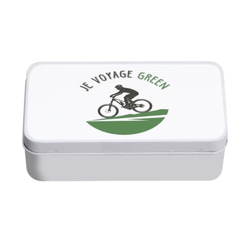 Fabulous White Metal Box – Je Voyage Green Bike Travel MTB Nature – 11 x 18.5 x 5.5 cm – Storage Box, Key, Tools, Lunch Box, Sugar, Biscuit