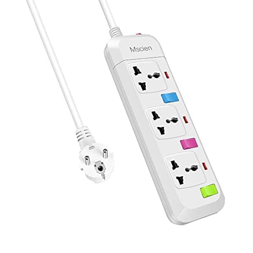 Mscien 3 Way Extension Lead, Travel 1.8M Extension Lead with 3 Individual Switches, UK to EU Mountable Overload Protection Power Strips