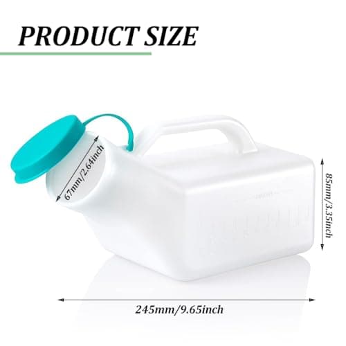 2 Pack Urinals for Men Glow in The Dark Lid - 32oz/1000mL Thick Plastic Mens Bedpan Bottle with Screw-on Lid - Spill Proof Urinary Chamber - Measuring Scale - Male Portable Travel Pee Bottles — view 2