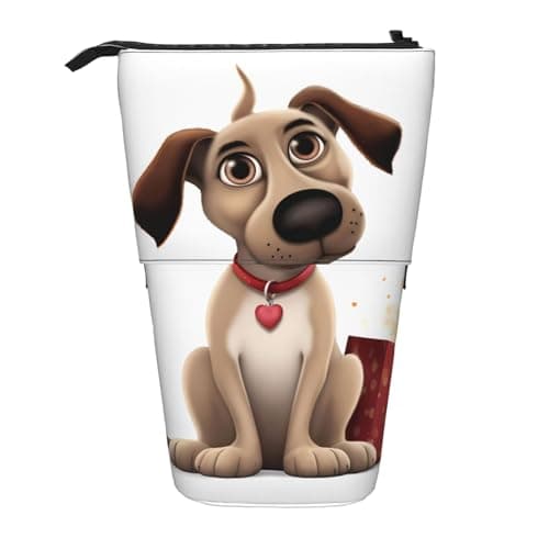 NBSKSDLK Standing Pencil Case, Cute Telescopic Pencil Pouch, dog Pencil Bag, Kawaii Stand up Pen Holder, Portable Aesthetic Makeup Bag for Christmas Holiday New Year Office Bag