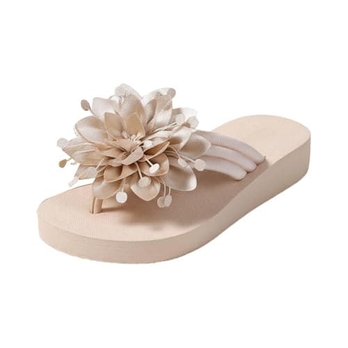 Flip Flop Sandals with Flat Sole Summer Casual Beach Slide Slippers Comfortable Lightweight Outdoor Indoor Wear (Beige, 6)
