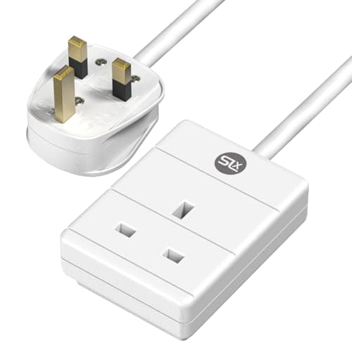 SLx Extension Lead 10m 1 Way Single Socket 13A UK Plug 3 Pin Mains Power Extension Cord Compact Travel Power Strip White