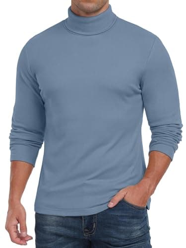 QIXING Men's Thermal Turtleneck Top, Long Sleeve Base Layer, Blue, XXL