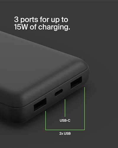 Belkin USB C Portable Charger 20000mAh, 20K Power Bank with USB Type C Input Output Port and 2 USB A Ports with Included USB C to A Cable for iPhone, Galaxy, Pixel, iPad, AirPods and More – Black — view 6