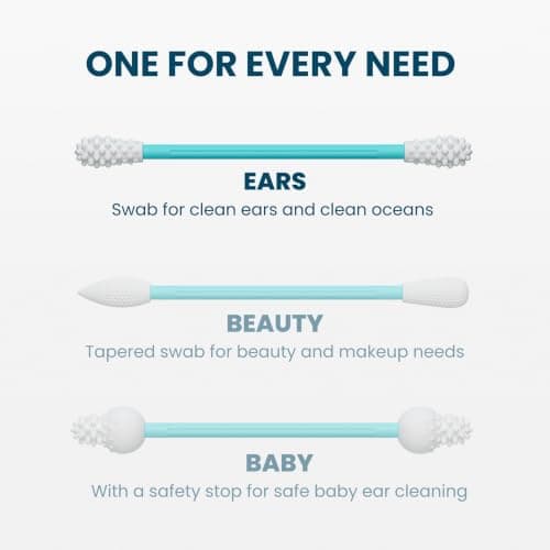 LastSwab Reusable Cotton Buds - Washable Silicone Ear Buds for Ear Cleaning - Eco-Friendly Reusable Ear Swabs & Ear Wax Remover - Zero Waste Alternative to Single-Use - Travel Case - Turquoise — view 5
