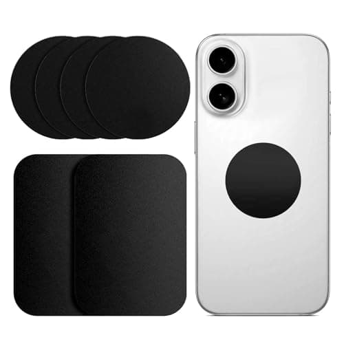 Haluway 6 Pcs Metal Plates for Magnetic Phone Mounts, 2 Rectangular & 4 Round, 0.5mm Ultra-Thin Stainless Steel Adhesive Plates, Replacement Plates for Car Phone Holders, Not Magnetic Black