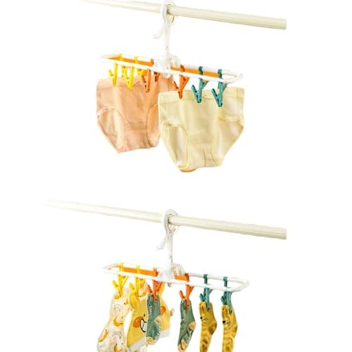 trrcylp Clothes Drying Racks 2 Pack Collapsible Portable Underwear Hangers with 24 Clips Socks 360° Rotatable Hook for Drying Towels Bras Clothes Gloves Plastic White — view 4