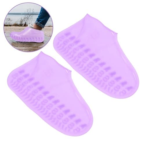 Silicone Waterproof Anti-Slip Shoe Covers, Purple 1 Pair for Adults — view 6