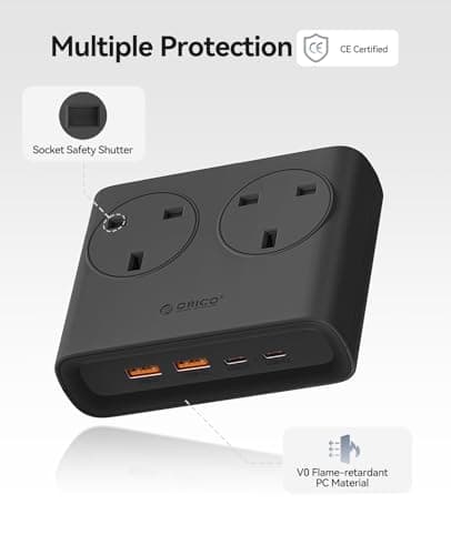 ORICO PD 25W Extension Lead with USB Slots with 2 USB C and 2 USB A Black — view 5