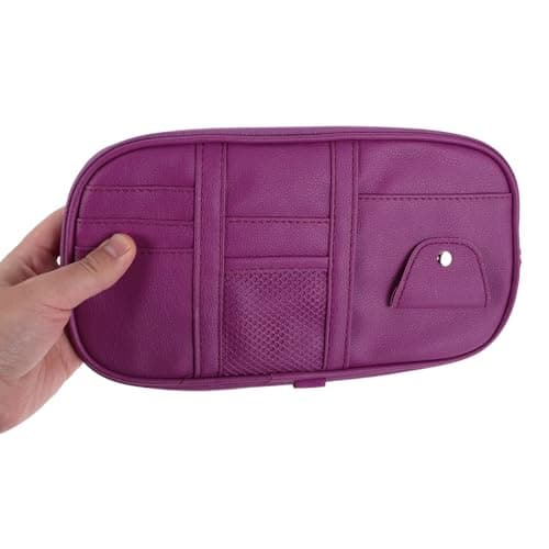 Purple PU Leather Multi Pocket Car Visor Organizer with Compartments — view 4