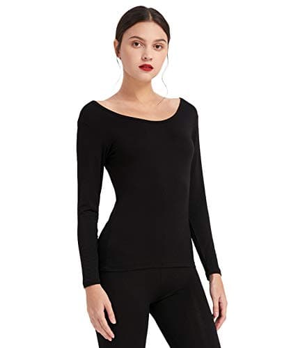 Mcilia Women's Ultrathin Modal Thermal Baselayer Top Scoop Neck Long Sleeve Undershirt Black Medium (UK Size 12 14) — view 3