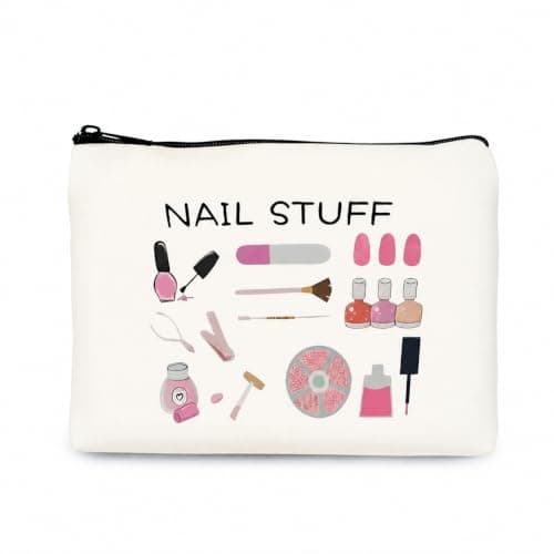 1PCS Nail Polish Organiser Bag Canvas Large Capacity 9x7in Portable Storage Case for Women Girls Manicurist DIY Travel Nail Accessories (White)