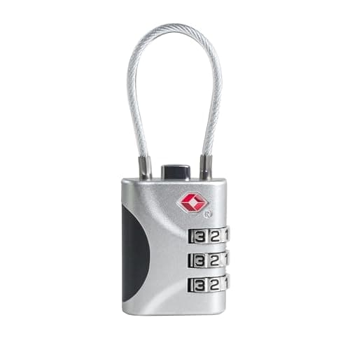 UP Security Travel Luggage Locks TSA Approved, Small Combination Padlock with Cable, Combo TSA Lock for Suitcase, Locker & Gym, Cabinet, Bag Zipper, Lock with Code for Travel Accessories (Silver)