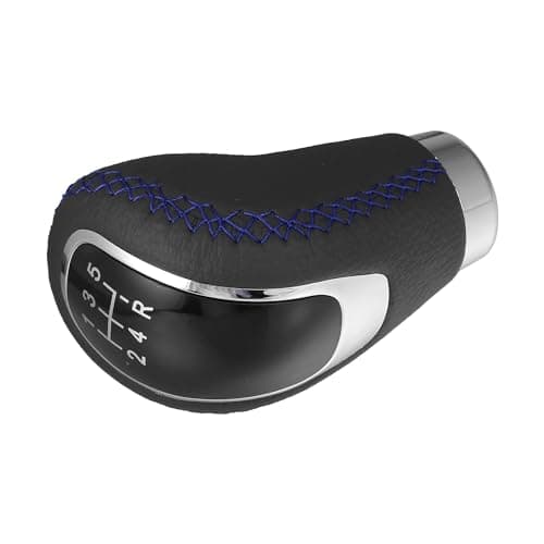 uxcell 5 Speed Car Gear Shift Knob Black Faux Leather with Blue Thread — view 6